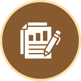Writing and chart symbol in circle.